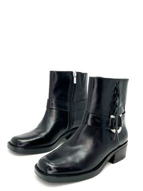 NEW Lucky Brand Kamany Boots Size 6.5 Black Leather Moto Biker Western New